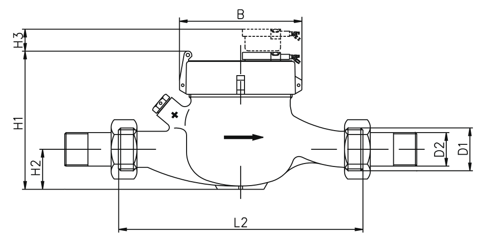 Габаритные размеры Счетчик холодной воды Zenner MNK-RP-N Ду 40, L 300